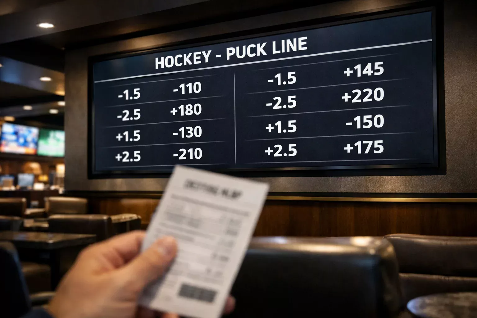 Sports betting board showing multiple puck line options with different odds