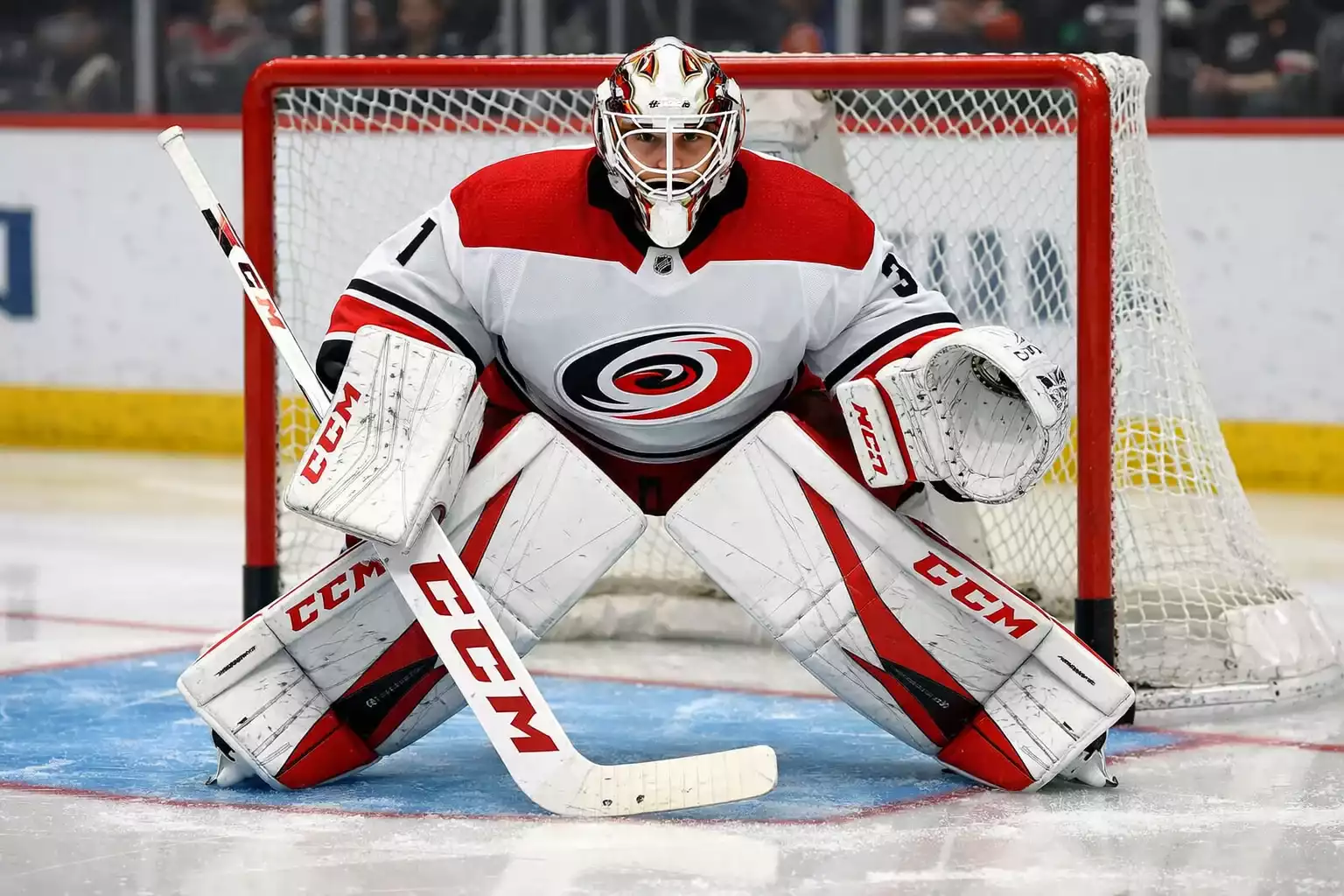 NHL goaltender demonstrating proper positioning and technique during game