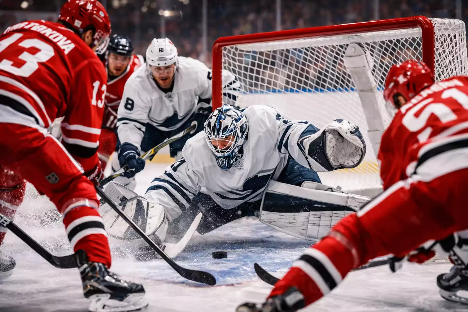 Hockey offensive attack creating scoring chances near opponent goal